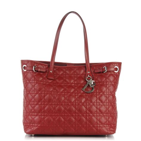 dior panarea medium tote red|CHRISTIAN DIOR Coated Canvas Cannage Medium Panarea .